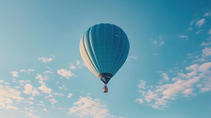 Fototapeta premium An indigo hot air balloon rising into a morning sky, ready for adventure