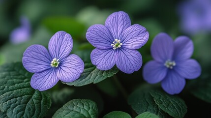 Obraz premium Delicate Purple Flowers with Green Leaves