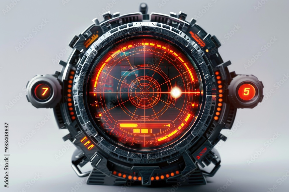 Poster A close-up view of a modern digital clock with red indicator lights