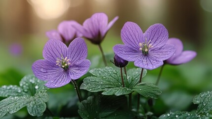 Obraz premium Delicate Purple Flower with Water Droplets