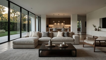 minimalist modern living room with an open floor plan