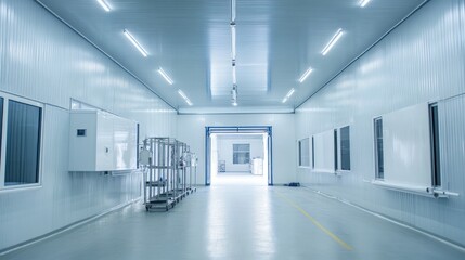 Fototapeta premium Industrial painting and coating facility with large spray booths and drying racks