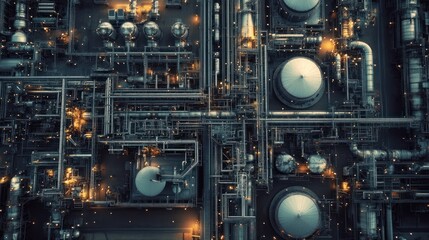 Large industrial plant with tanks and pipelines running through a complex network