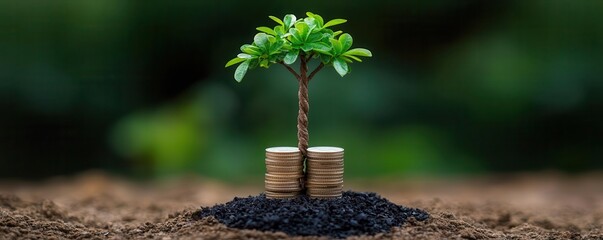 Conceptual image of a strong tree growing from coins, representing the enduring stability and growth provided by a pension fund, retirement growth, pension-driven security