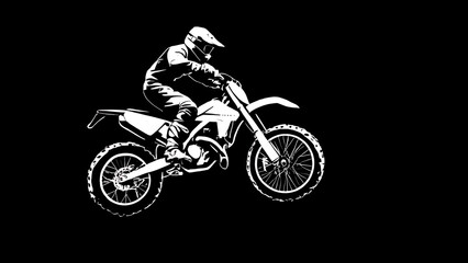 Abstract silhouette of a motocross rider, man is doing a trick, isolated on black background. Enduro motorbike sport transport. Vector illustration