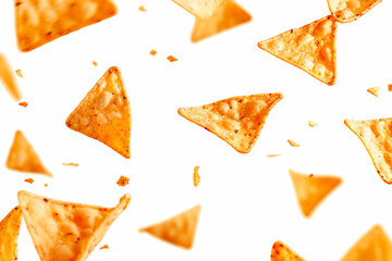 nachos chips in the air on a white background
