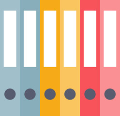 Obraz premium Colorful row of ring binders on a shelf, symbolizing organization and data storage.