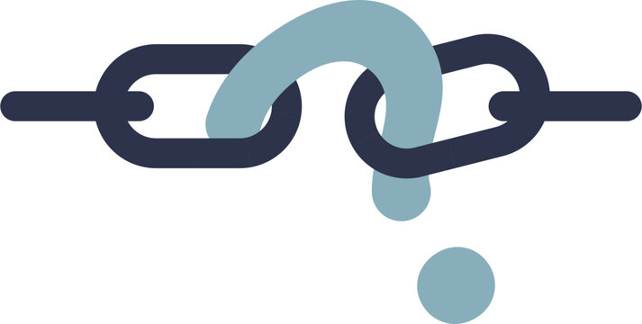 A chain with a broken link replaced by a question mark, symbolizing uncertainty or problem-solving.