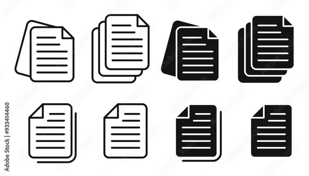 Wall mural organized documents vector icon set. stacked paperwork vector symbol for ui design.