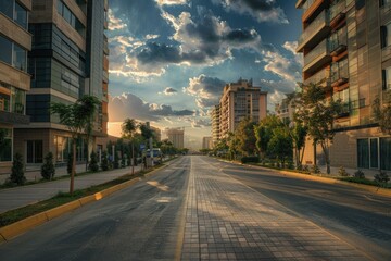 Fototapeta premium Urban landscape with buildings and cloudy sky