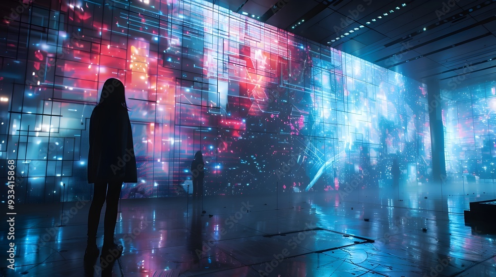 Poster immersive and interactive ai powered digital art installation captivating viewers with kinetic visua