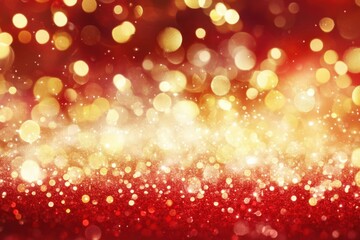 A vibrant and festive bokeh background with sparkling red and gold lights.