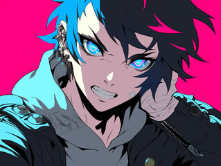 Naklejka premium Bold Graphic Anime Boy Illustration
