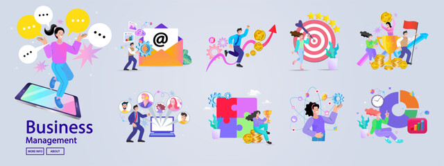 Fototapeta premium Financing business activities. Set of people in various activities of online business.