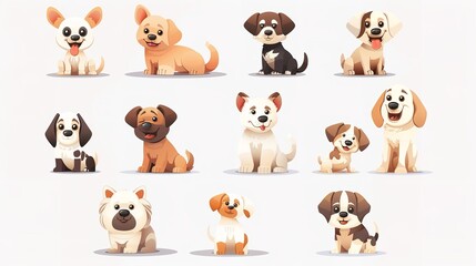 Set of Cavalier King Charles Spaniel dog puppy isolated cutout on transparent background.