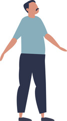 Illustration of a short, chubby man in casual attire, standing confidently.