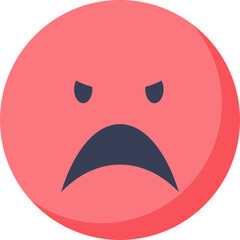 Obraz premium A simple red sad face icon with a frown and downturned eyebrows, symbolizing unhappiness or disappointment.