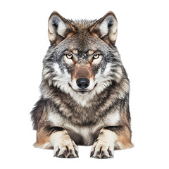 Fototapeta premium [Transparent Background PNG]Gray Wolf Lying Down Isolated on White Background