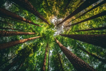 Obraz premium Aerial view of a forest floor from below