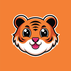 cute tiger head cartoon mascot logo illustration