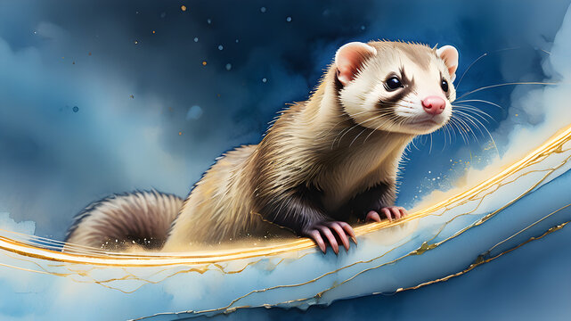Ferret climbe over golden edge
