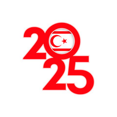 2025 banner with Northern Cyprus flag inside. Vector illustration.