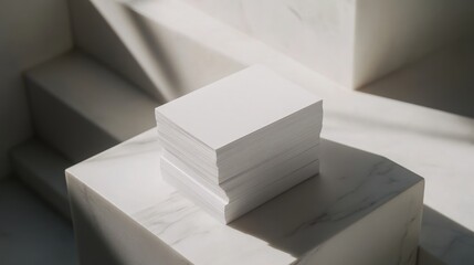 Professional Close-Up Shot of Blank White Business Card Stack for Corporate Identity