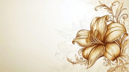 Elegant Floral Background with Golden Lily Illustration