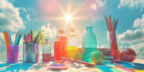 A table filled with various colored pencils, great for arts and crafts projects or educational purposes