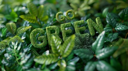 Go green message surrounded by lush green leaves and foliage