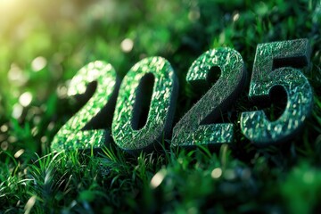 "2025" anno 3d, prato erba verde, duemilaventicinque, Buon Anno Felice with generative ai