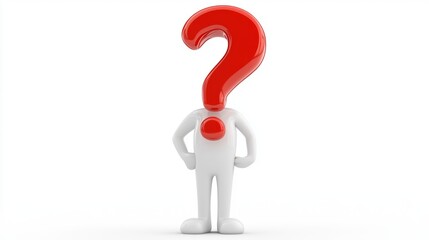 3d human with a red question mark isolated on white background