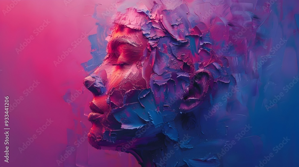 Poster surreal digital self portrait exploring identity and emotion through fluid abstraction