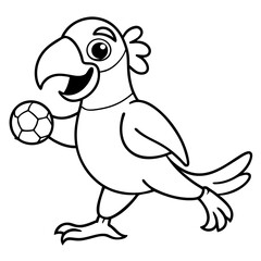 Playful Parrot Kicking a Football line art vector illustration