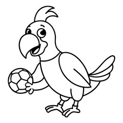 Playful Parrot Kicking a Football line art vector illustration