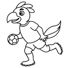 Playful Parrot Kicking a Football line art vector illustration