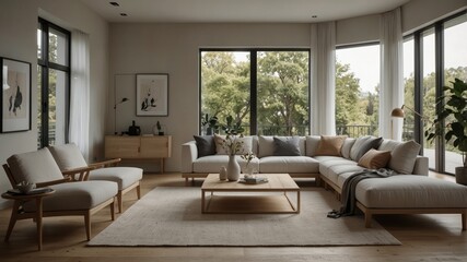 Fototapeta premium minimalist modern living room with Scandinavian design elements