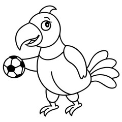 Playful Parrot Kicking a Football line art vector illustration
