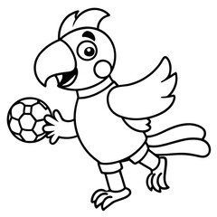 Playful Parrot Kicking a Football line art vector illustration