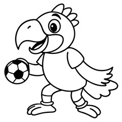 Playful Parrot Kicking a Football line art vector illustration