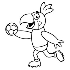 Playful Parrot Kicking a Football line art vector illustration