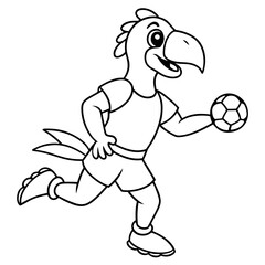 Playful Parrot Kicking a Football line art vector illustration