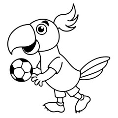 Playful Parrot Kicking a Football line art vector illustration