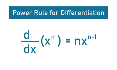 Power rules for differentiation in mathematics. Derivative of a function in calculus.