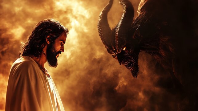 Jesus stands before the devil