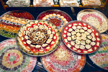 Baklava pastries at the local market of Granada, Spain