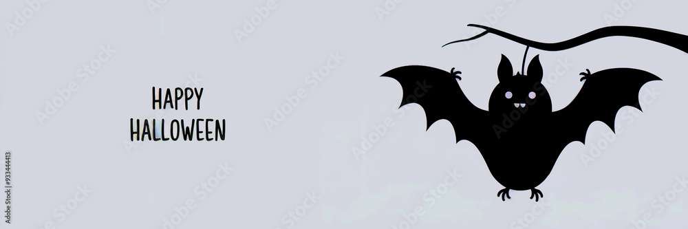 Wall mural bat isolated with happy halloween text on plain background 