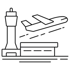 Airport. An icon of an airport, ideal for travel-related services, flight schedules, and airport facilities.