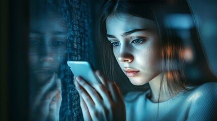 Victim harassment receiving threatening messages on their phone, feeling trapped and isolated as they navigate through a hurtful words