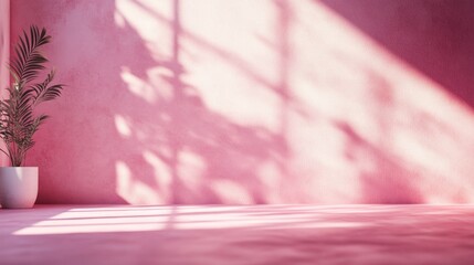 Wall interior background, studio and backdrops show products. with shadow from window color pink background for text insertion and presentation product